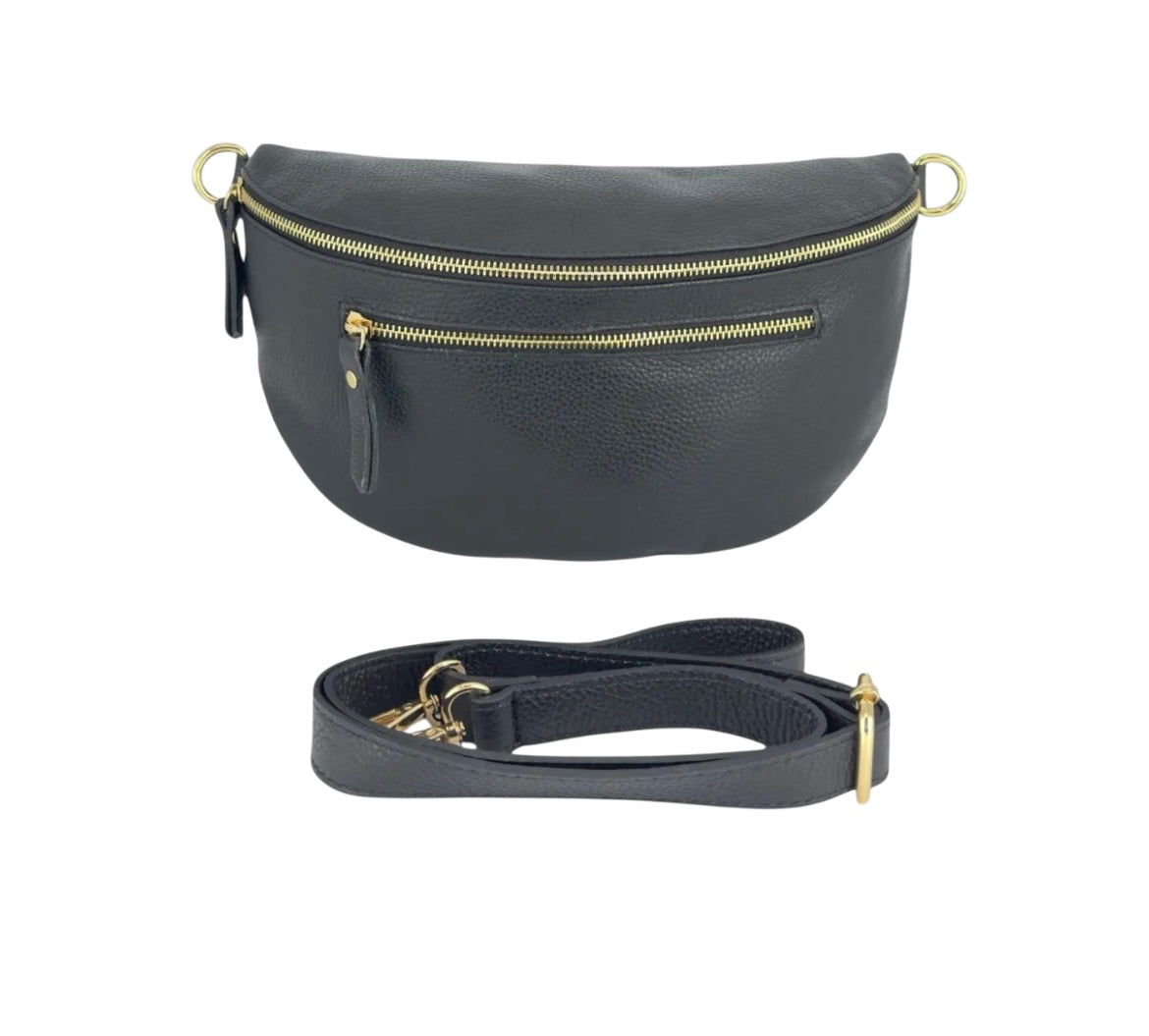 Sac banane cuir femme | BANANE LARGE TRIPLE ZIPPES