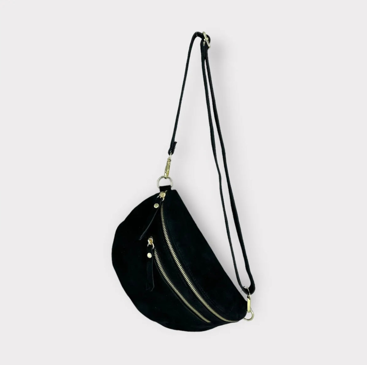 Sac banane cuir femme | BANANE LARGE TRIPLE ZIPPES EN DAIM