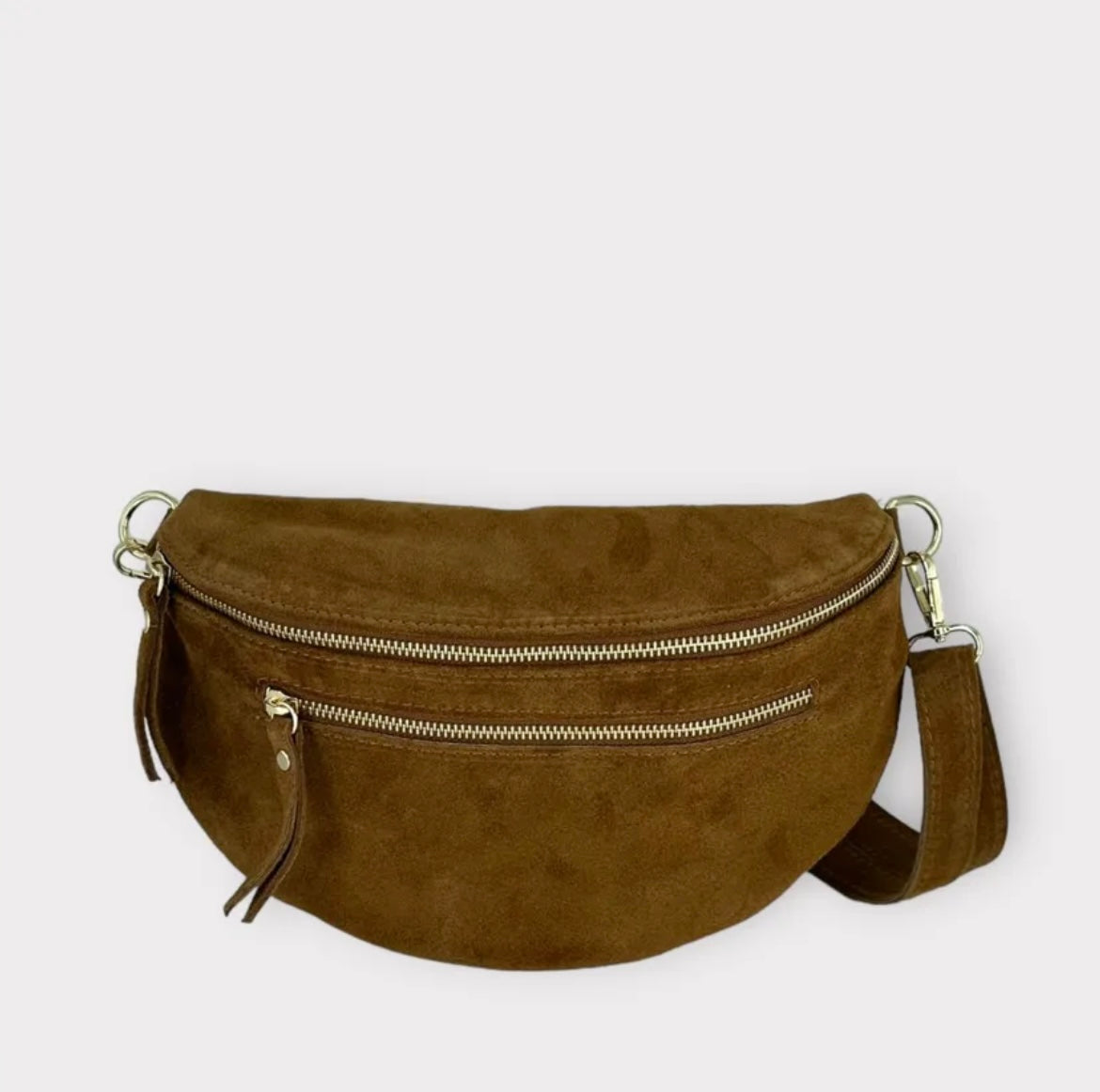 Sac banane cuir femme | BANANE LARGE TRIPLE ZIPPES EN DAIM